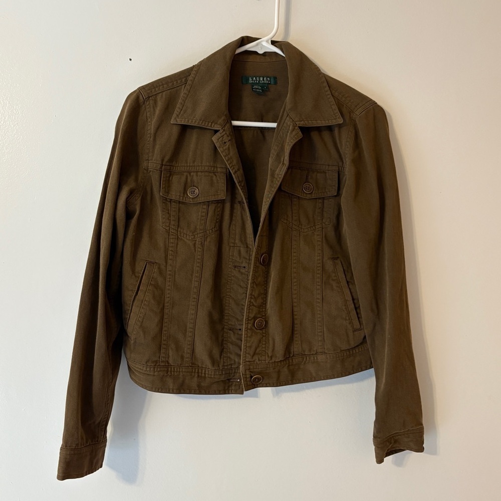 Lauren Ralph Lauren Dark Olive Green Button Up Short Jacket Size Small
